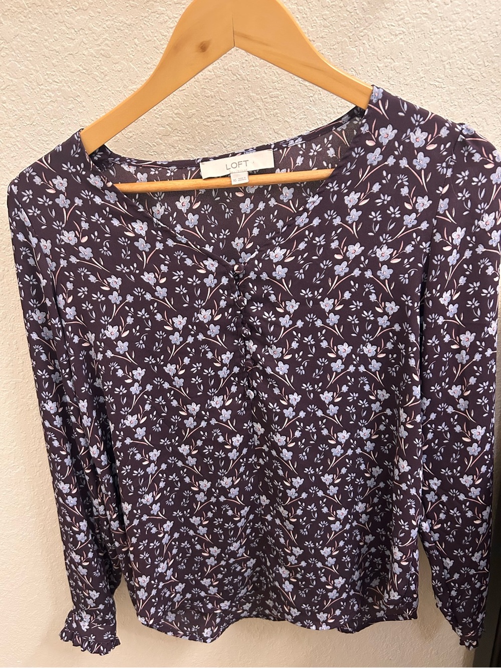 LOFT Dark Purple Floral Button-Front Blouse